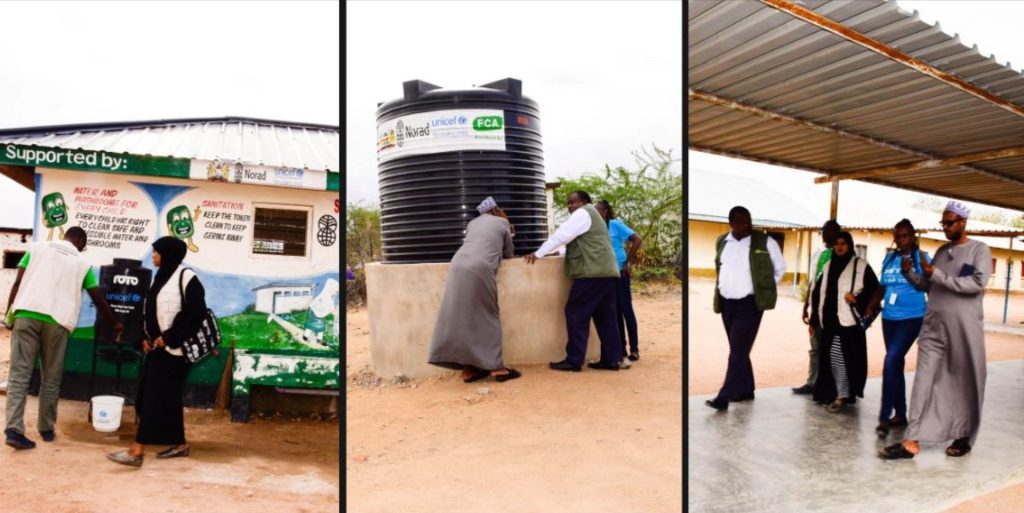 Our Country Director, John Bongei, along with a UNICEF representative and the head teacher of Garissa, inspect the recently constructed disability-friendly latrine, funded by UNICEF Kenya and implemented by FCA Kenya. Additionally, water tanks have been installed at Garissa Primary School. PHOTO: DAISY OBARE / FCA